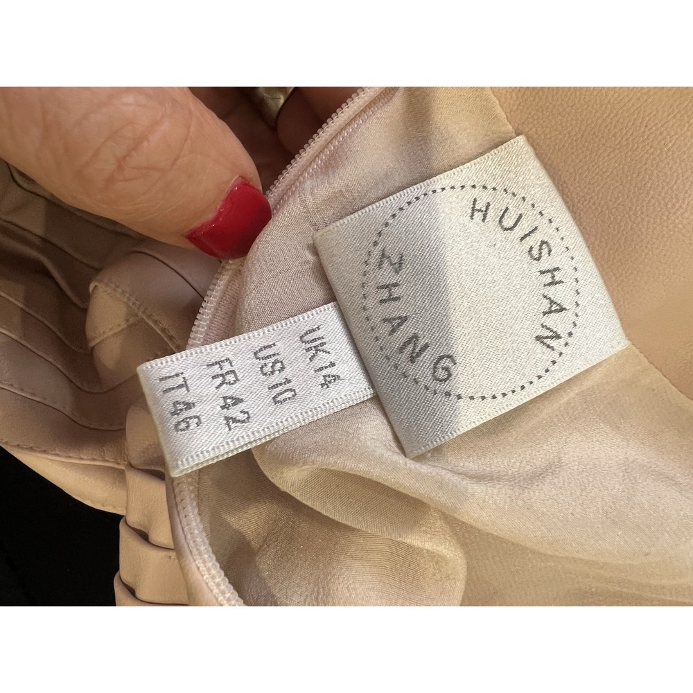 Huishan Zhang Dress Long Maxi Gown Pleated Vegan Leather Blush Long Sleeve 10 - Picture 12 of 16